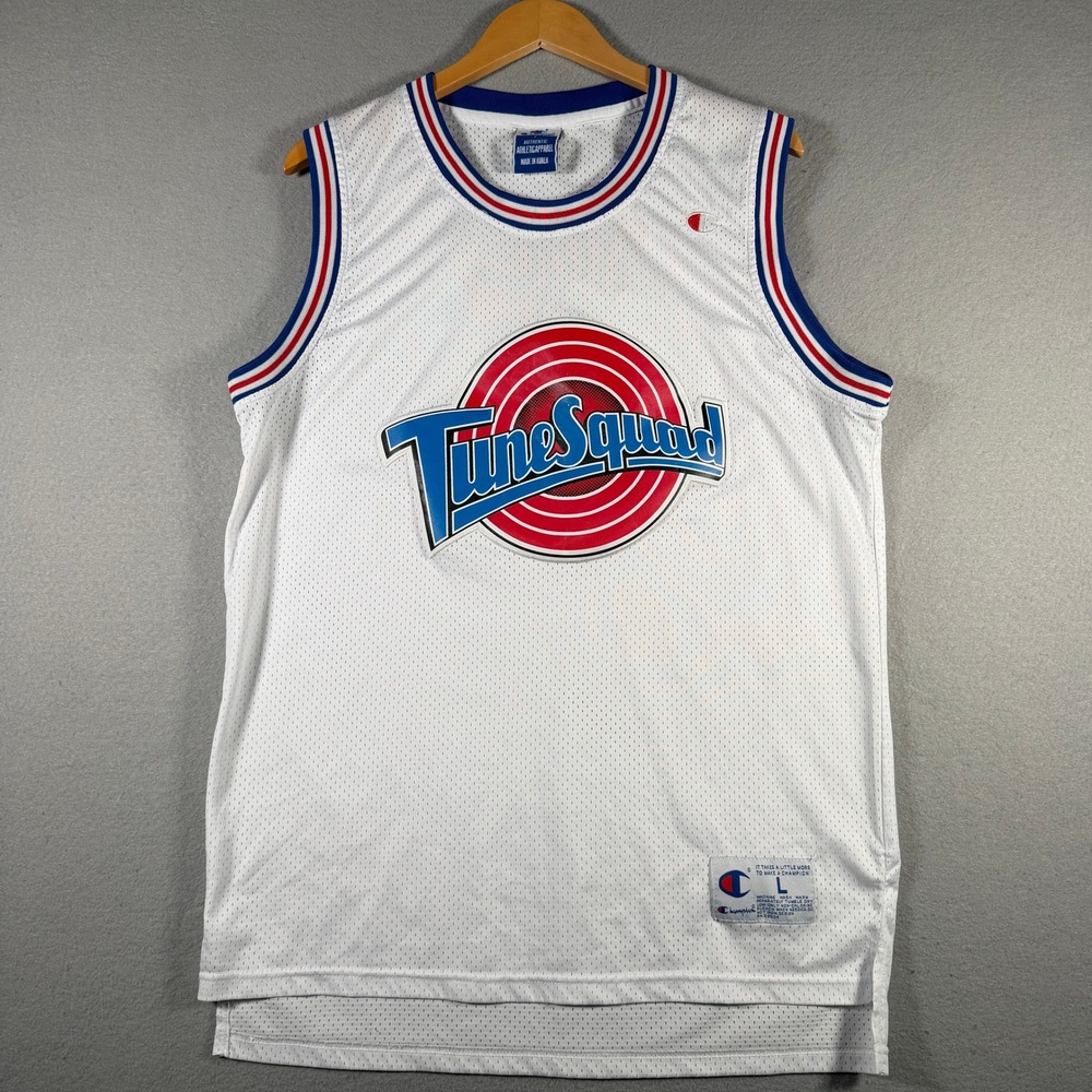 Champion Space Jam Tune Squad Basketball Jersey White Mesh Mens Large Vintage